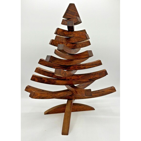 Vintage Handcrafted MCM Tabletop Christmas Tree Wooden Ladder Rotating Limbs EUC - Picture 8 of 14